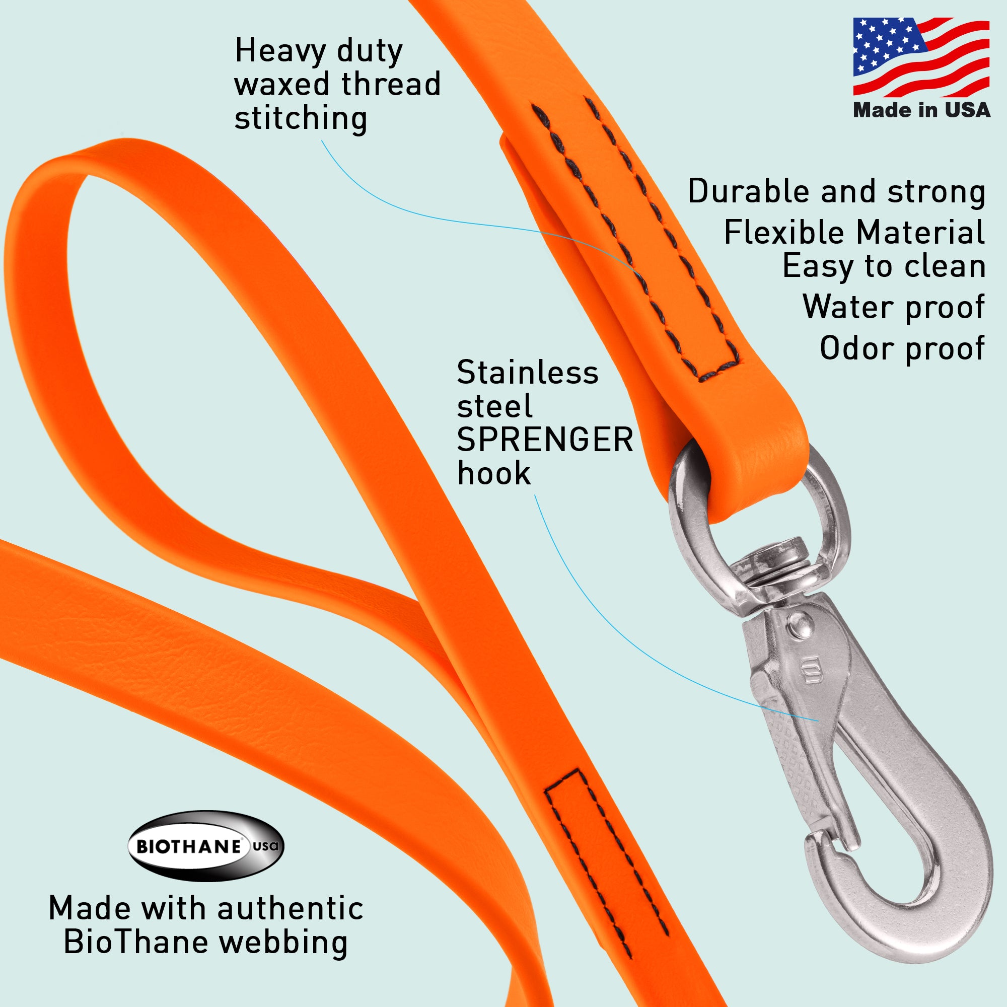 Viper Long Line 33 ft Biothane Dog Lead with SPRENGER Stainless Steel Hook