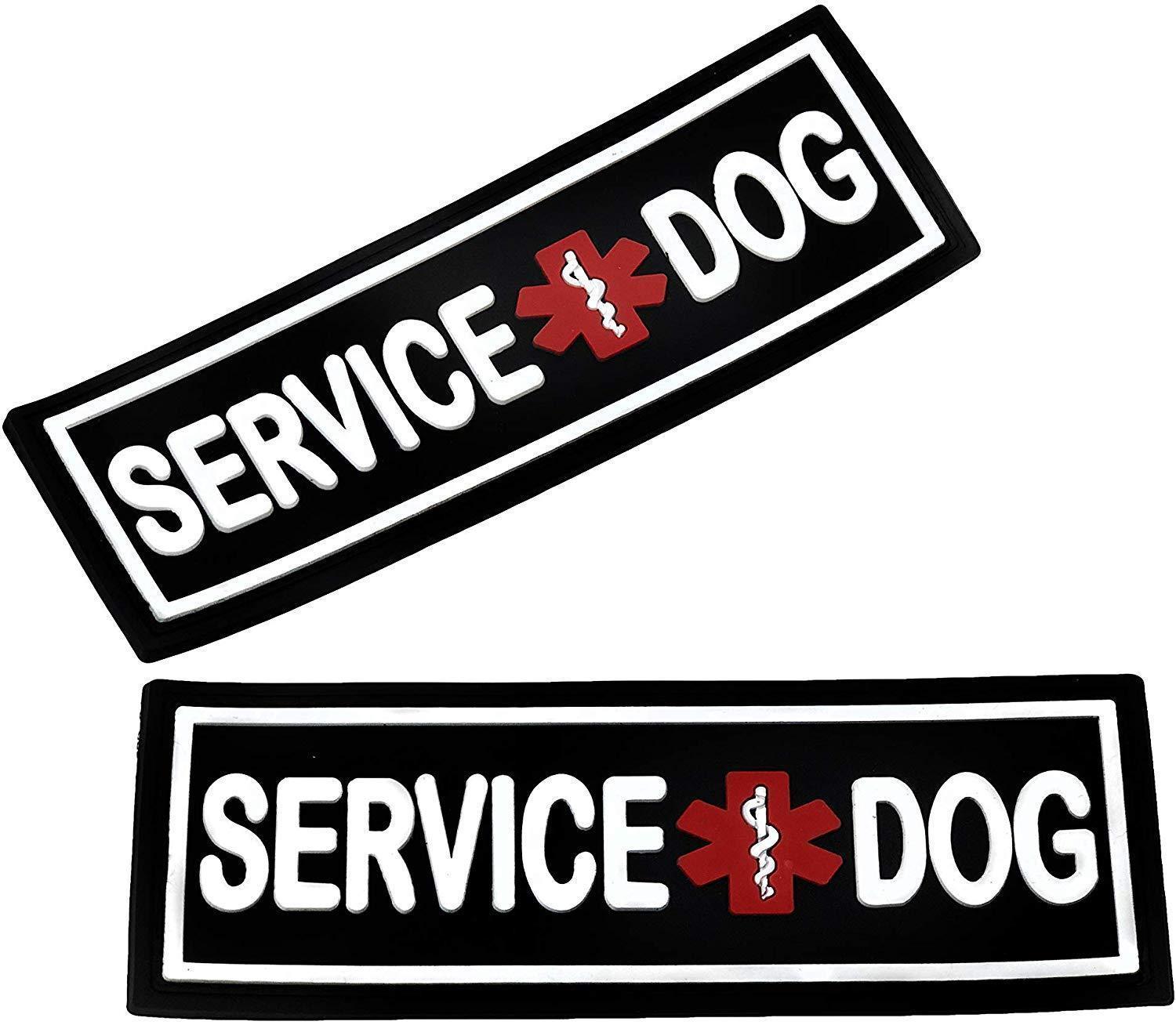 Service Dog rubber patches for dog harness, vest or dog collar, hook and loop fastener type, set of two