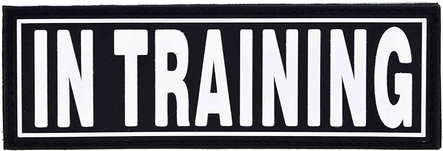 In Training rubber patch for dog harness, vest or dog collar, hook and loop fastener type