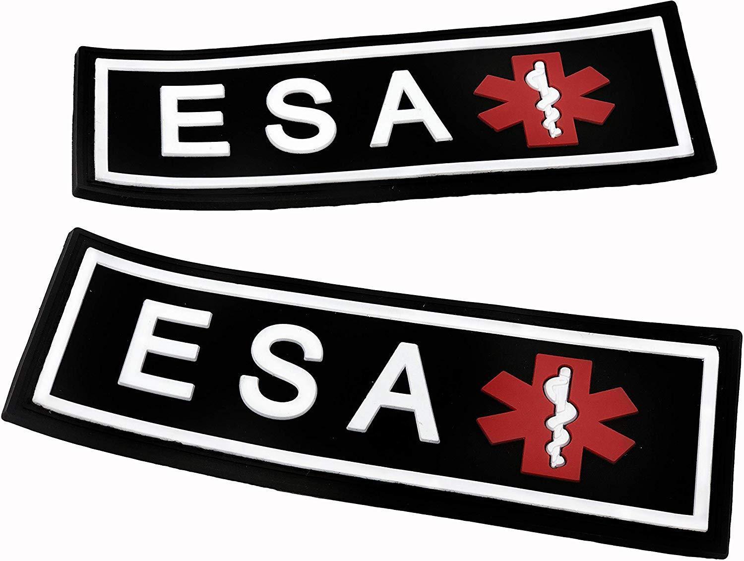 ESA rubber patches for dog harness, vest or dog collar, hook and loop fastener type, set of two