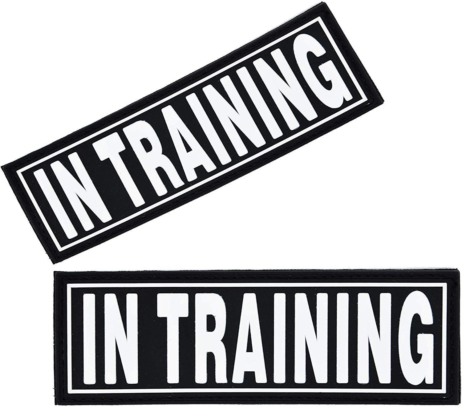In Training rubber patches for dog harness, vest or dog collar, hook and loop fastener type, set of two