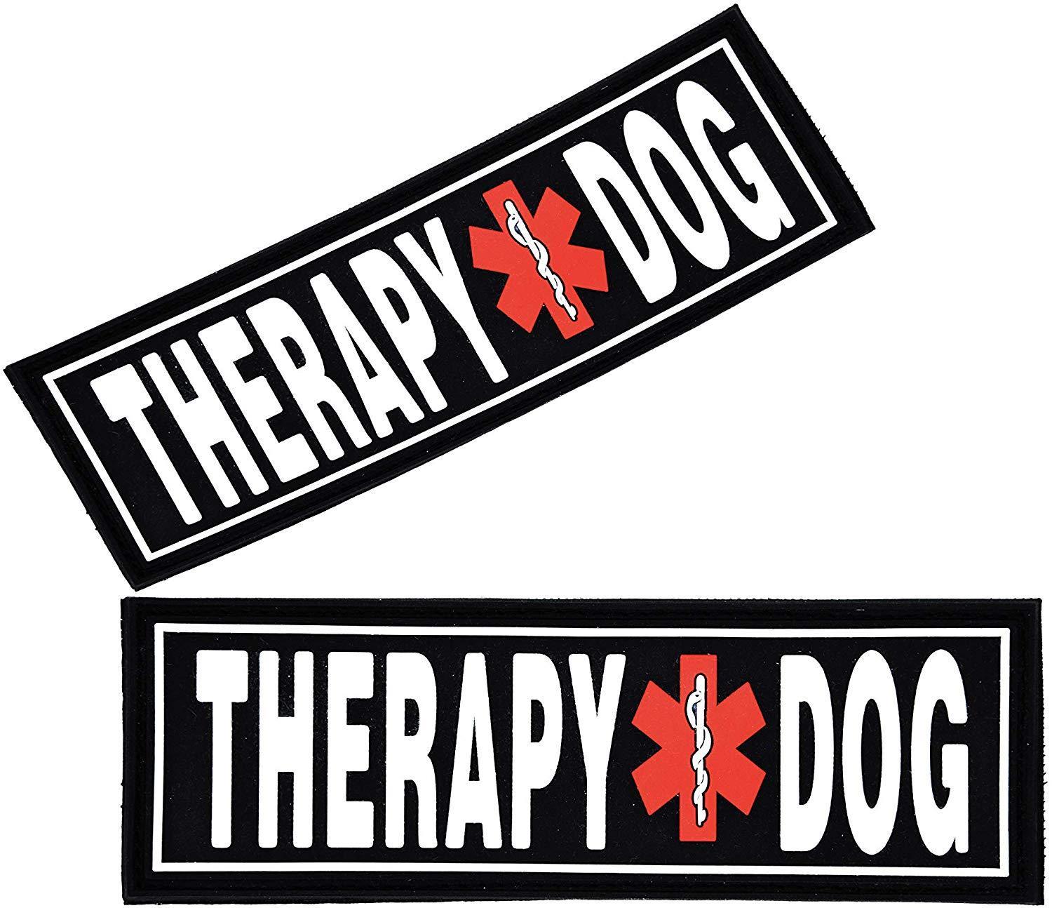 Therapy Dog rubber patches for dog harness, vest or dog collar, hook and loop fastener type, set of two