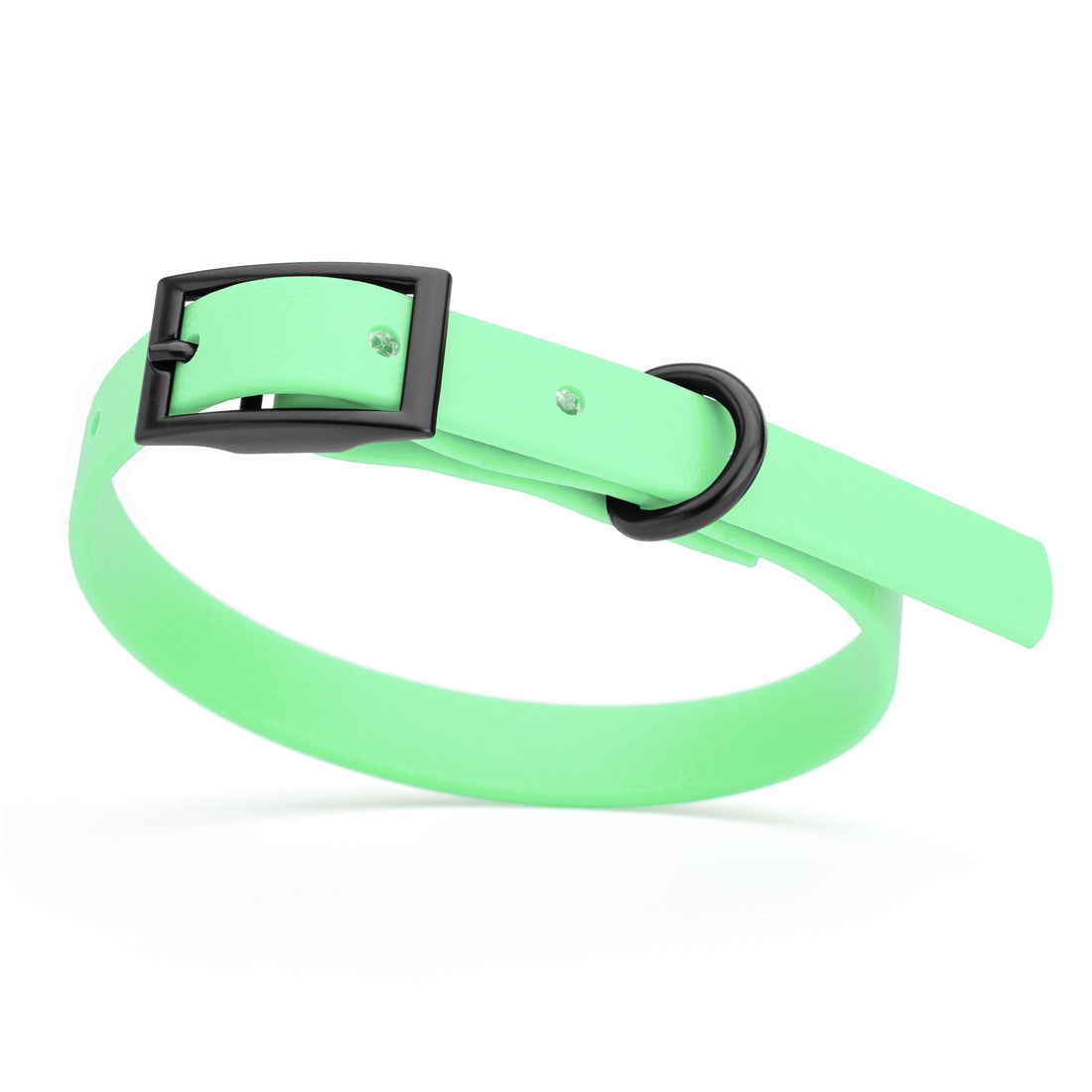 Seafoam Green dog collar with black buckle and D-ring, made from waterproof Biothane, x-small