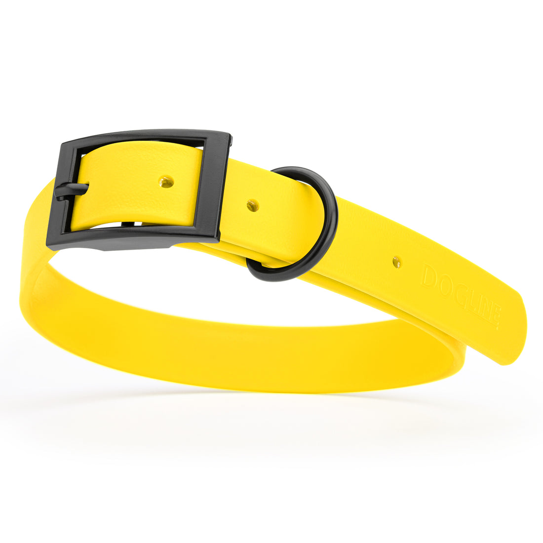 Waterproof Lemon Yellow dog collar with black metal buckle and D-ring, made from Biothane, width: 1 inch, large