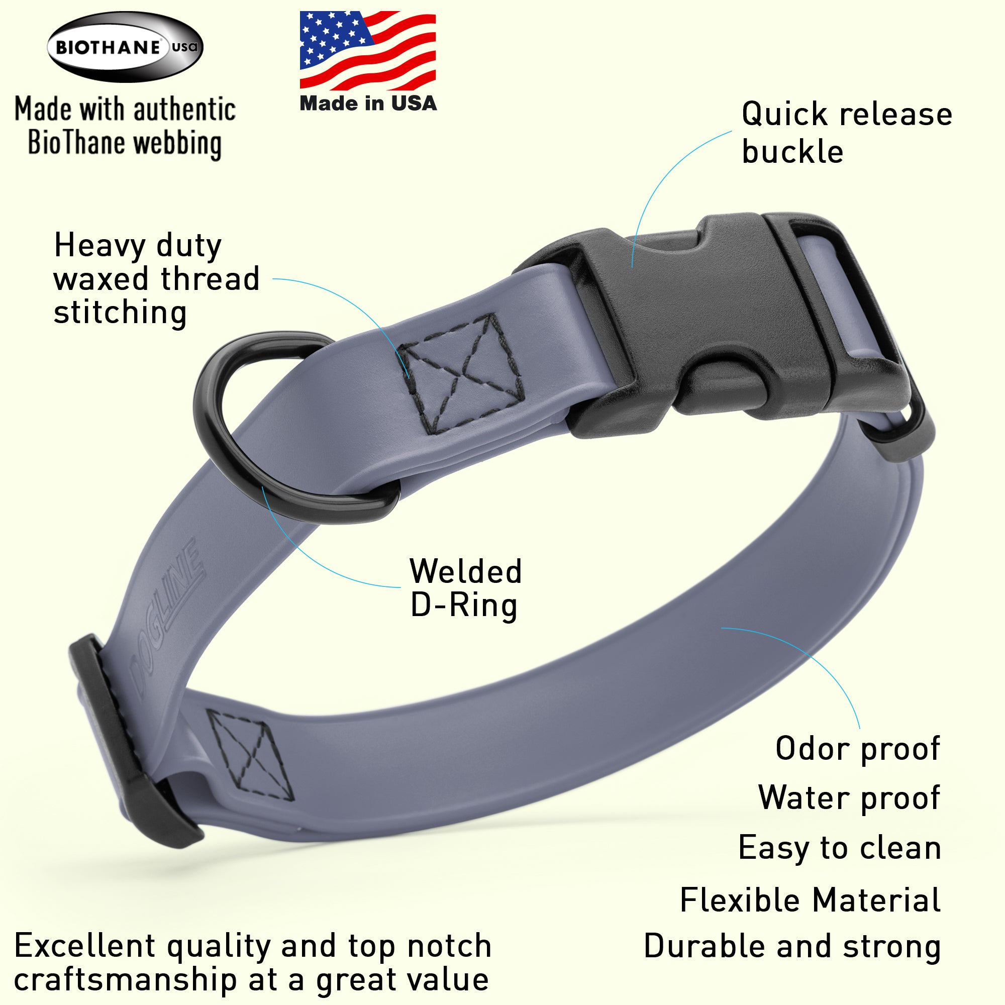 Dogline Biothane Waterproof Dog Collar with Quick Release Buckle