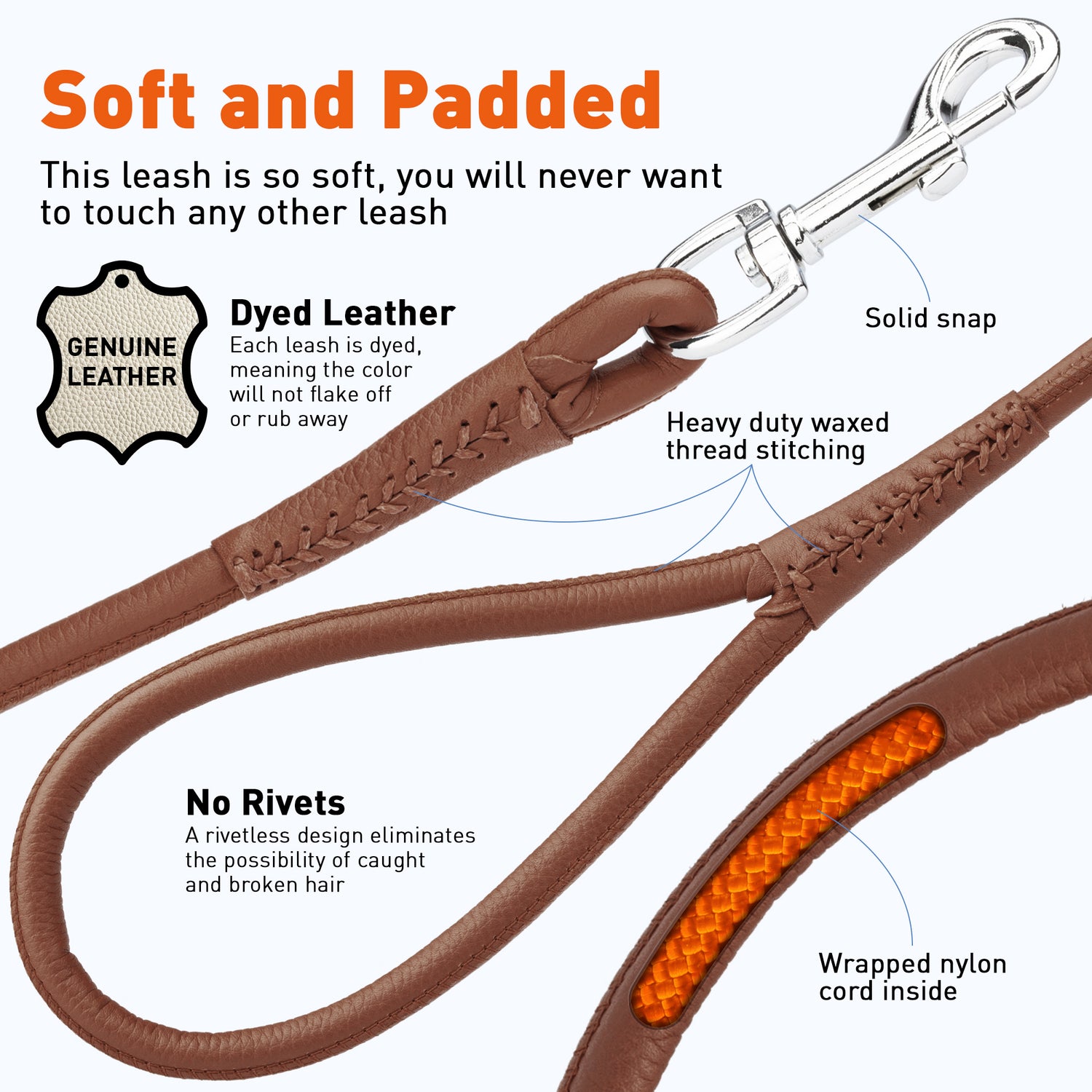 Dogline Soft Leather Round Lead