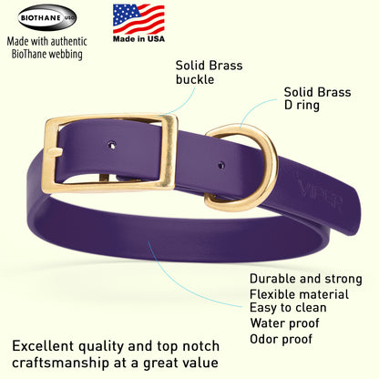 Viper Biothane Waterproof Collar - Brass Hardware - Size L (18 to 22 inches)