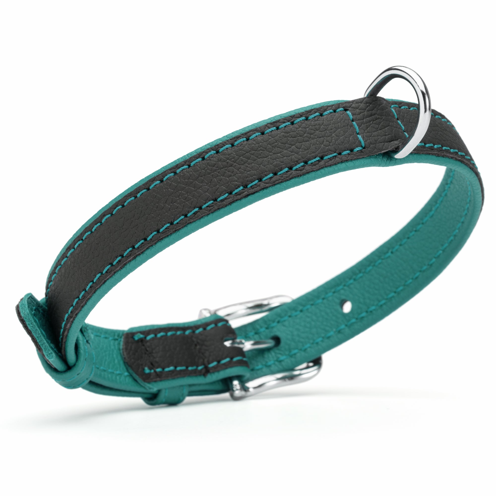 Dogline Soft Leather Dual-Color Flat Dog Collar