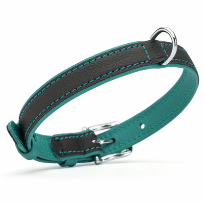 Dogline Soft Leather Dual-Color Flat Dog Collar