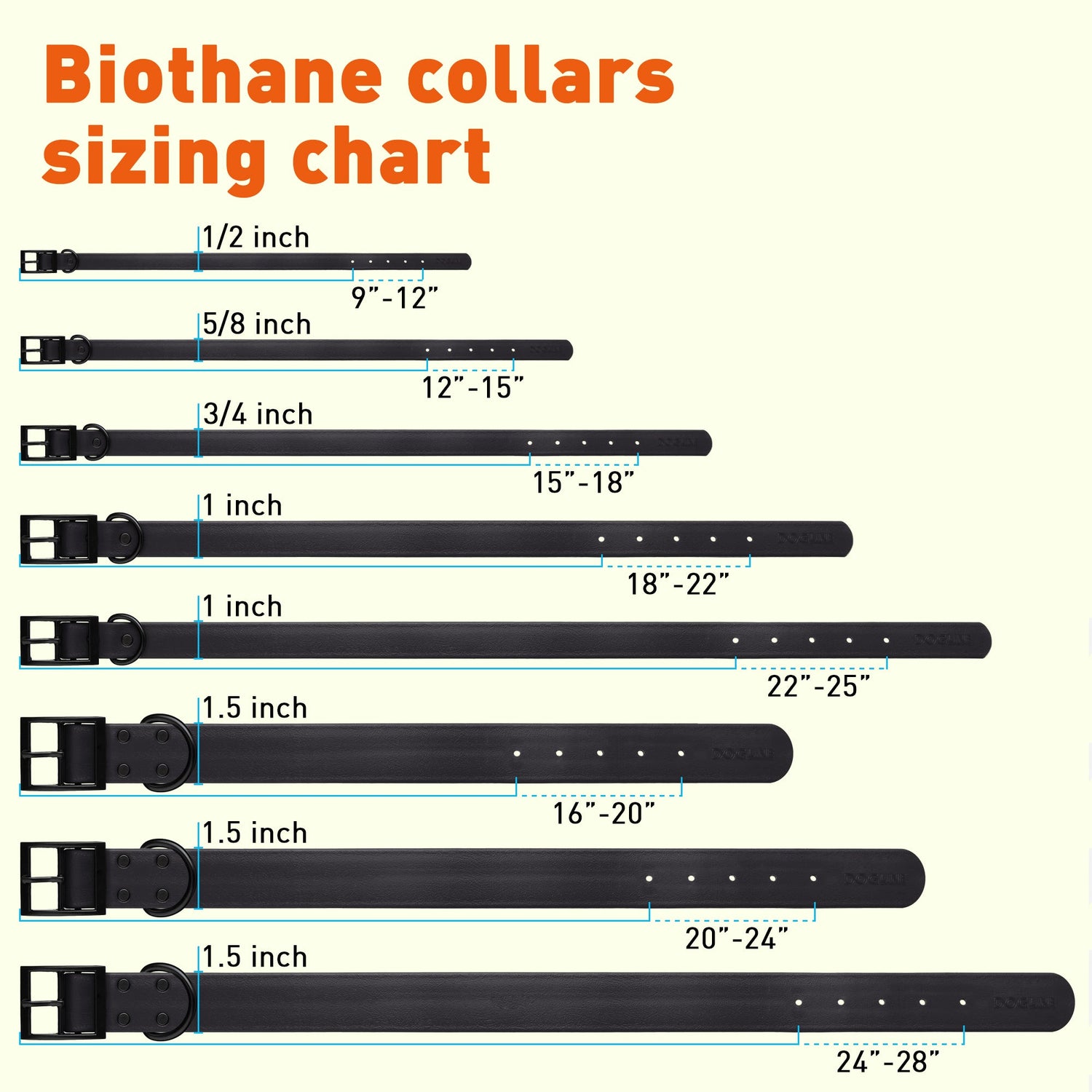 Dogline Biothane Waterproof Collar -  1.5&quot; Wide, Size XXL (24 to 28 inches)