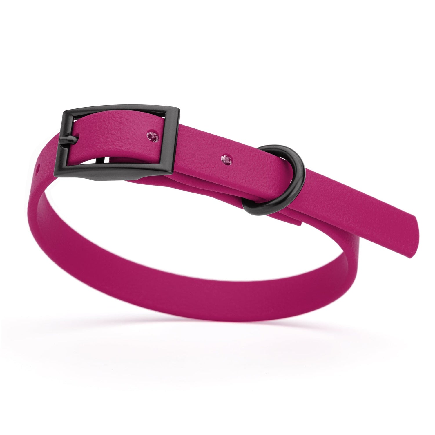 Magenta Pink dog collar with black buckle and D-ring, made from waterproof Biothane, x-small