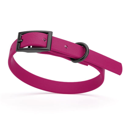 Magenta Pink dog collar with black buckle and D-ring, made from waterproof Biothane, x-small