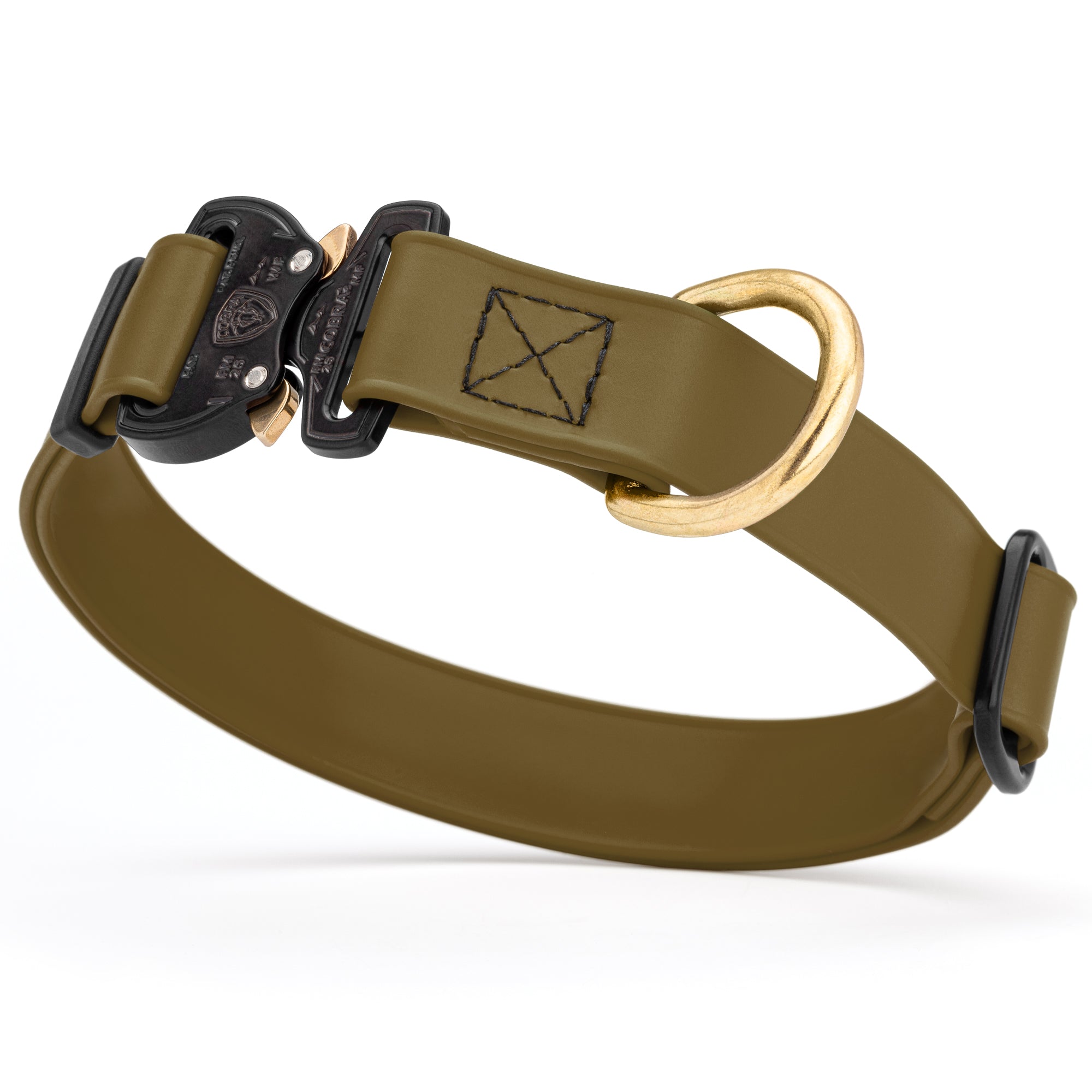 Coyote brown Biothane collar for medium and large dogs with Cobra metal buckle and brass D-ring, adjustable and waterproof 