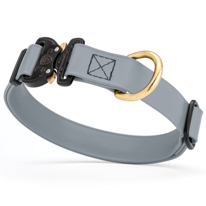 Battleship gray Biothane collar for medium and large dogs with Cobra metal buckle and brass D-ring, adjustable and waterproof 