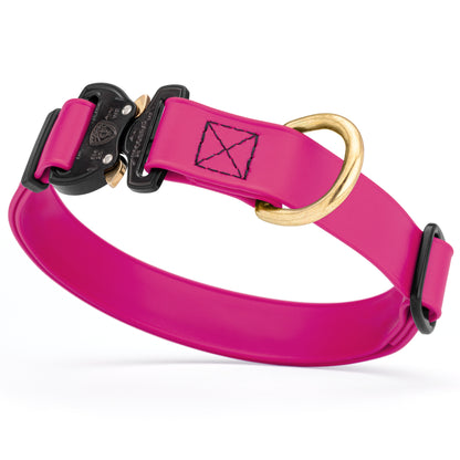 Magenta pink Biothane collar for medium and large dogs with Cobra metal buckle and brass D-ring, adjustable and waterproof 