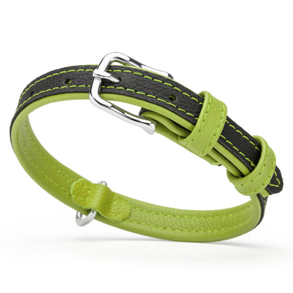Black and Lime green leather dog collar with metal buckle and D-ring, 5/8 inch wide