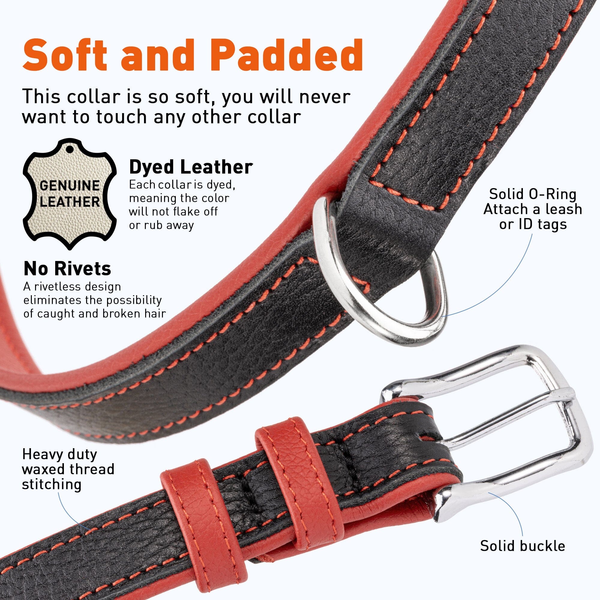 Dogline Soft Leather Dual-Color Flat Dog Collar