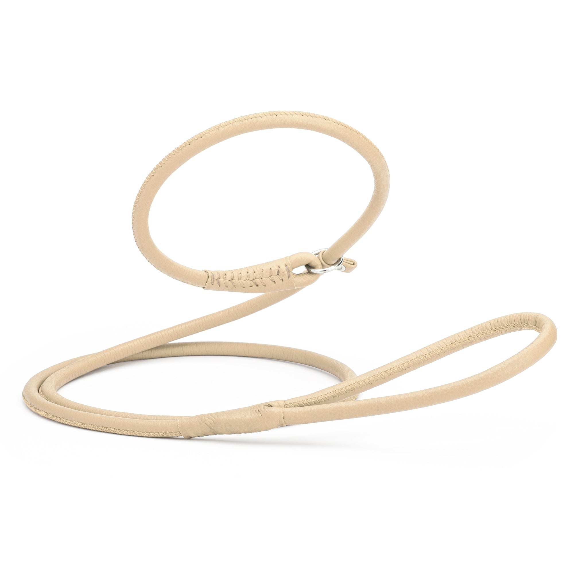 Beige leather slip leash for dogs, width 3/8 inch