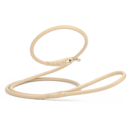 Beige leather slip leash for dogs, width 3/8 inch