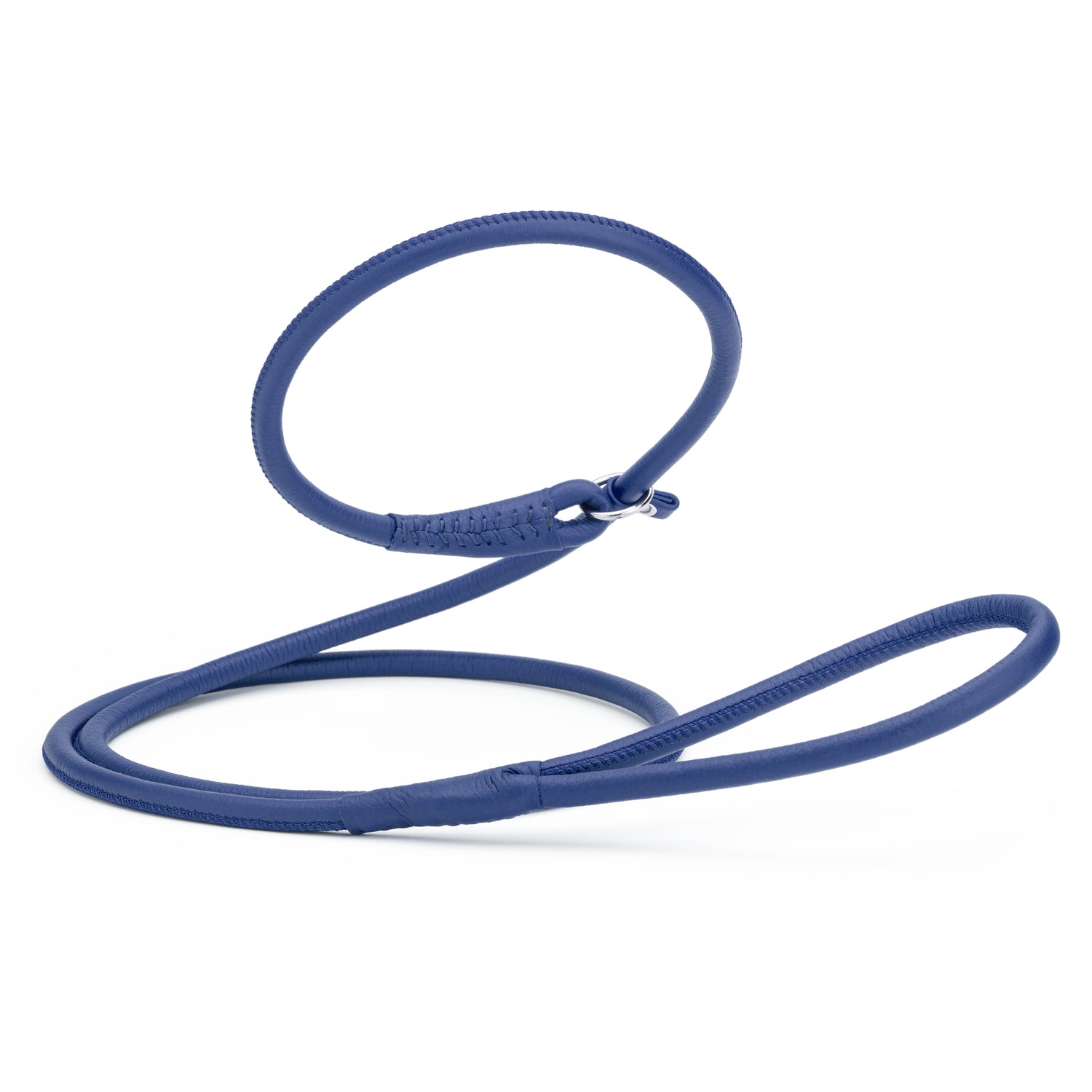 Blue leather slip leash for dogs, width 3/8 inch