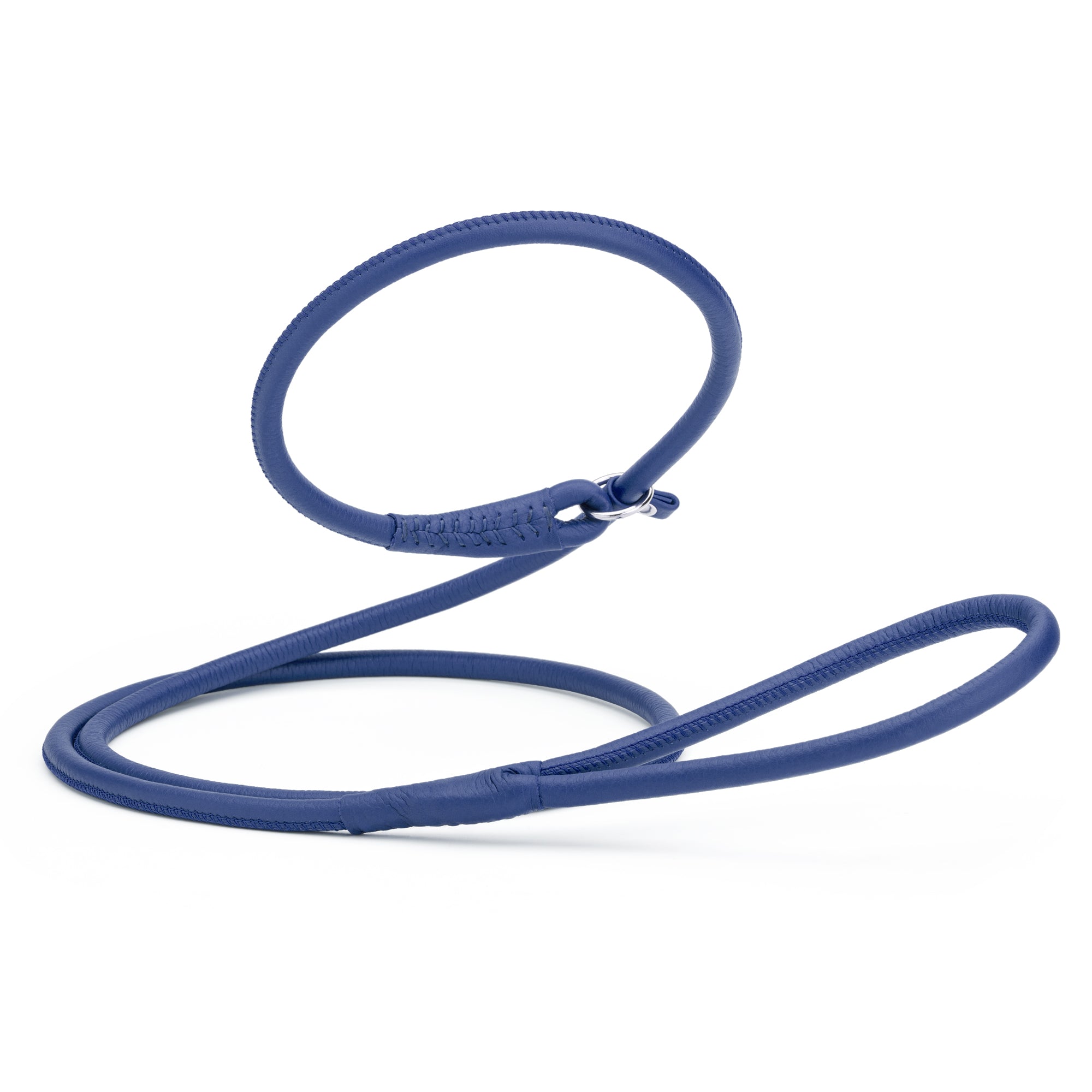 Blue leather slip leash for dogs, width 3/8 inch