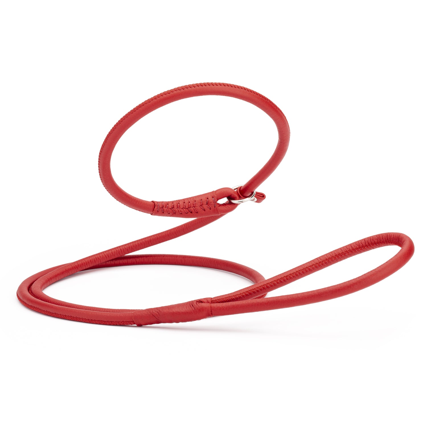Red leather slip leash for dogs, width 3/8 inch