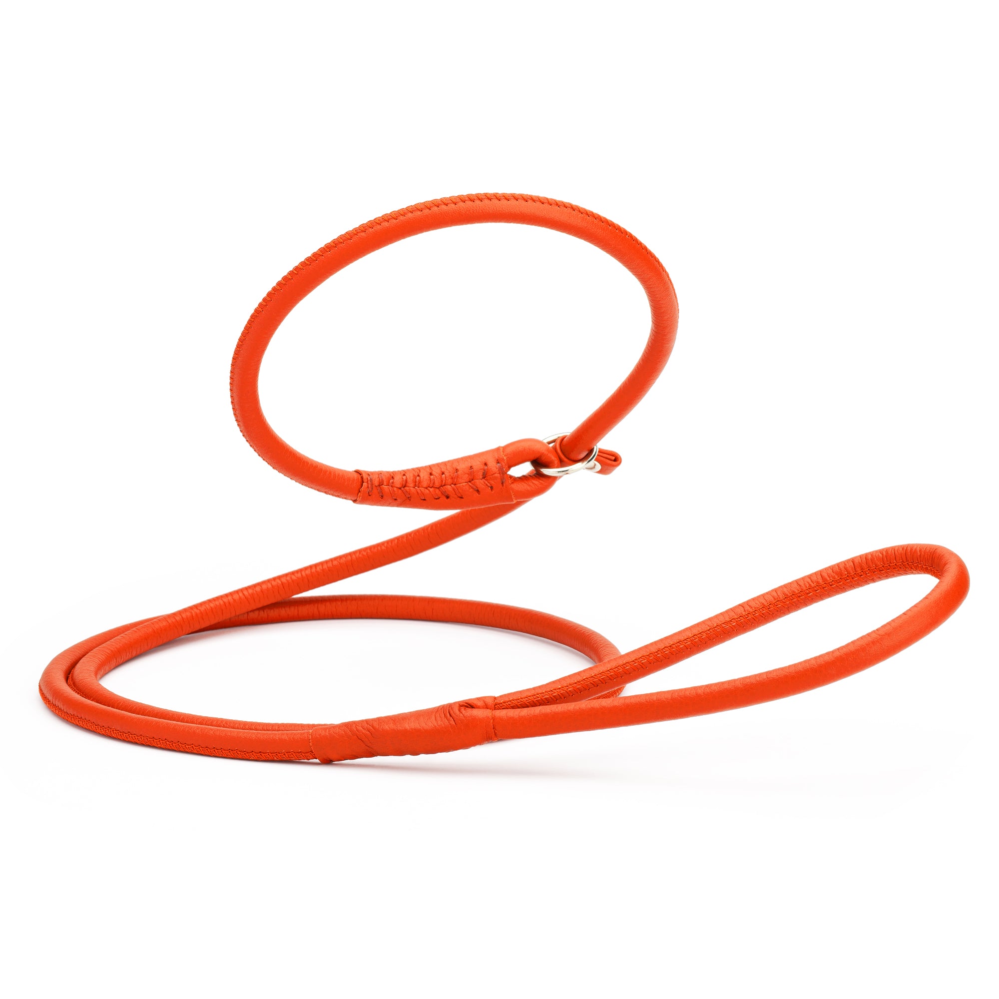 Orange leather slip leash for dogs, width 3/8 inch
