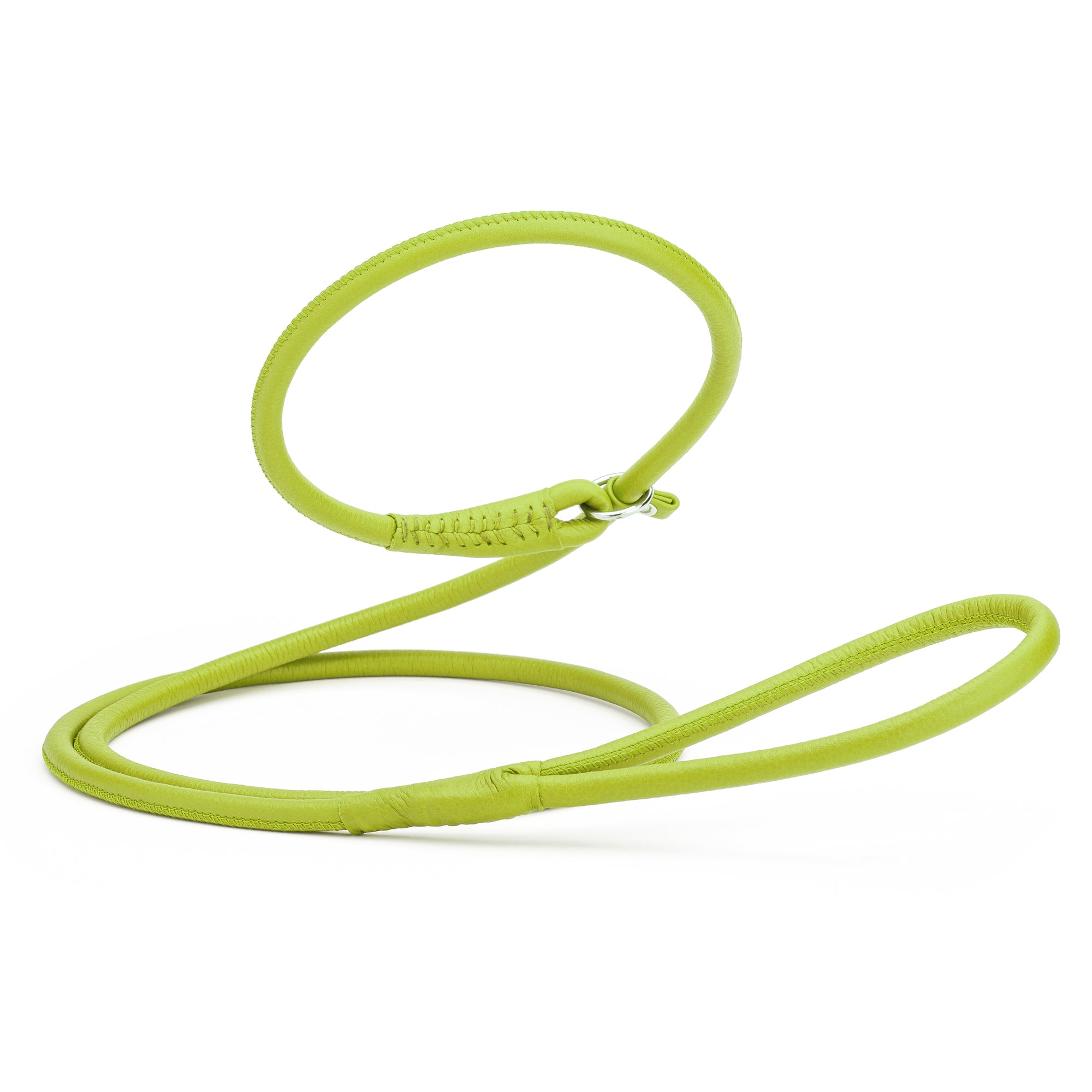 Lime Green leather slip leash for dogs, width 3/8 inch