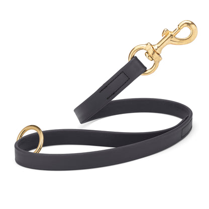Black Biothane traffic leash for dogs with brass hardware, 20 inches long