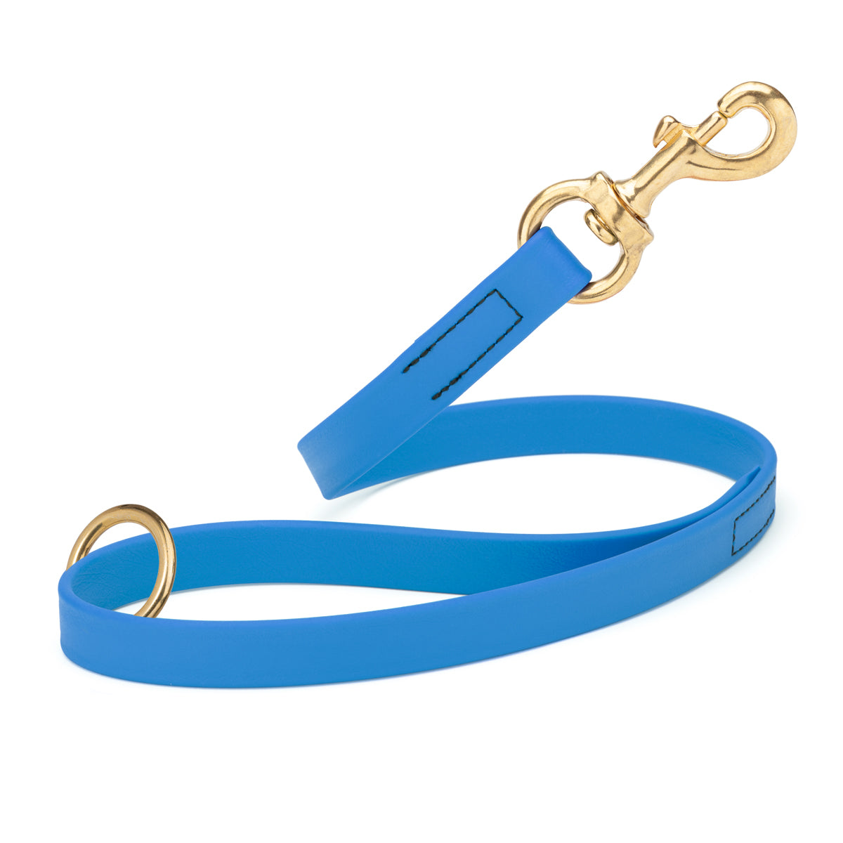 Cerulean Blue Biothane traffic leash for dogs with brass hardware, 20 inches long