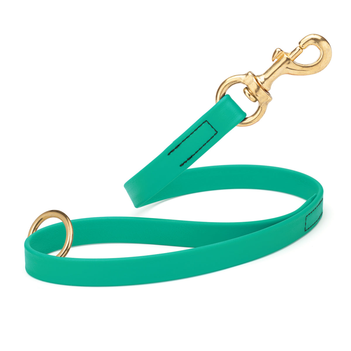 Teal Biothane traffic leash for dogs with brass hardware, 20 inches long
