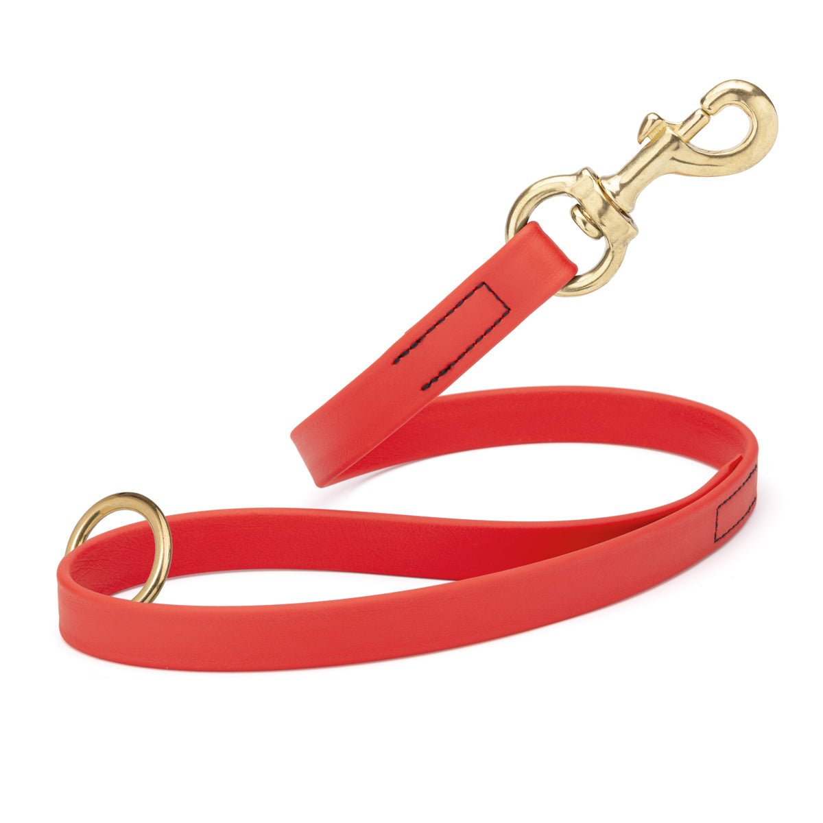 Cherry Red Biothane traffic leash for dogs with brass hardware, 20 inches long