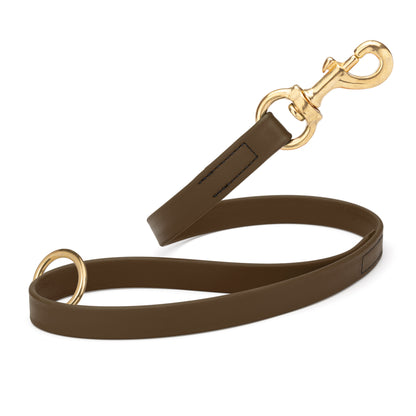 Dark Chocolate Brown Biothane traffic leash for dogs with brass hardware, 20 inches long