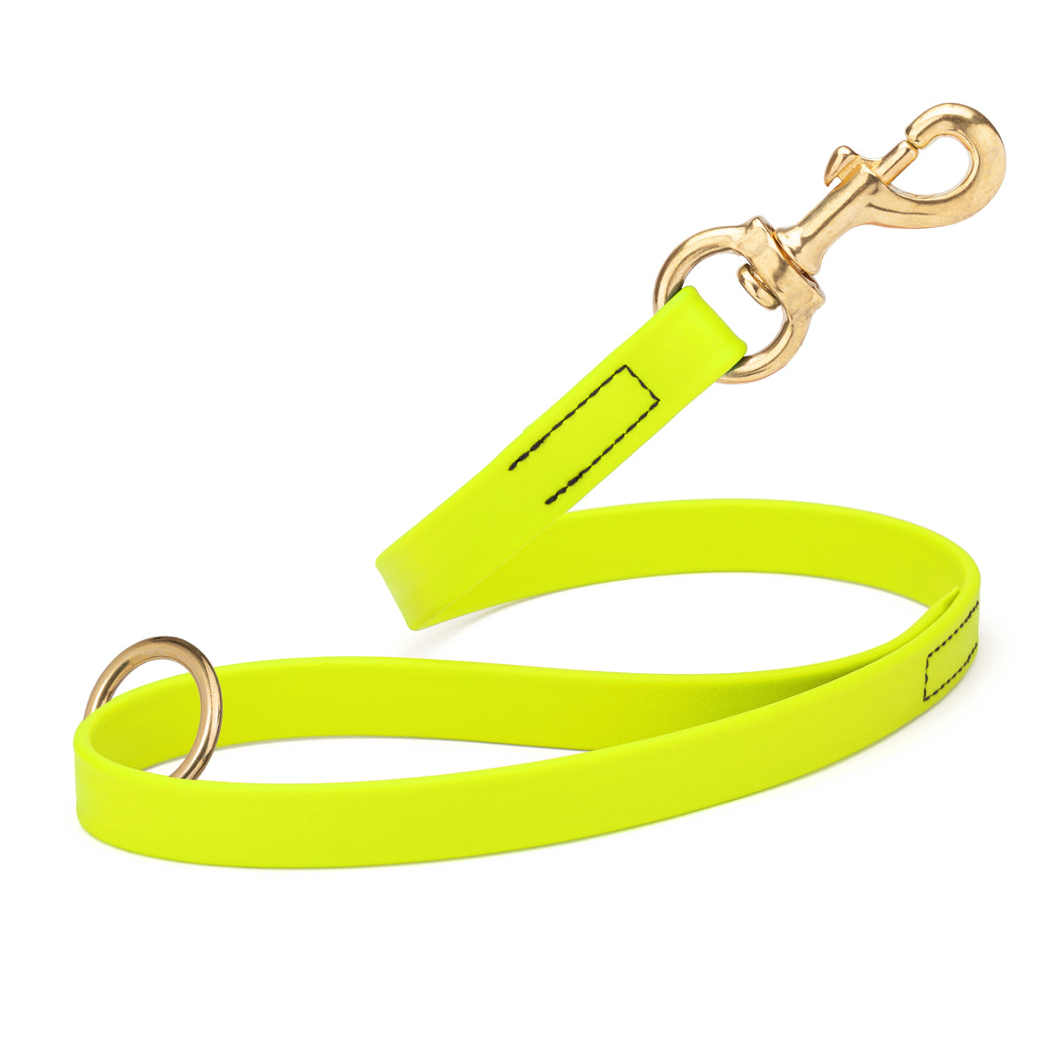 Safety Yellow Biothane traffic leash for dogs with brass hardware, 20 inches long