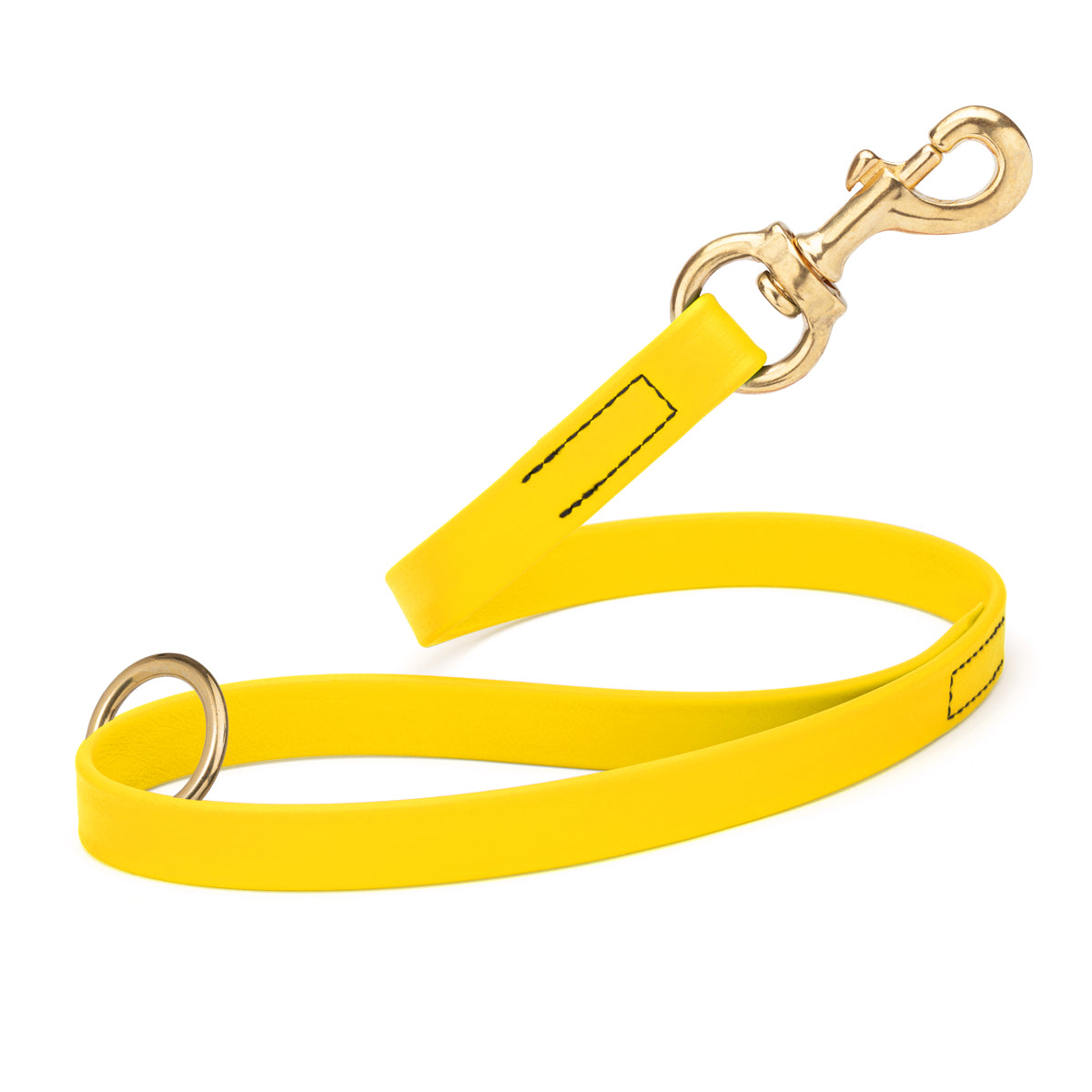 Lemon Yellow Biothane traffic leash for dogs with brass hardware, 20 inches long