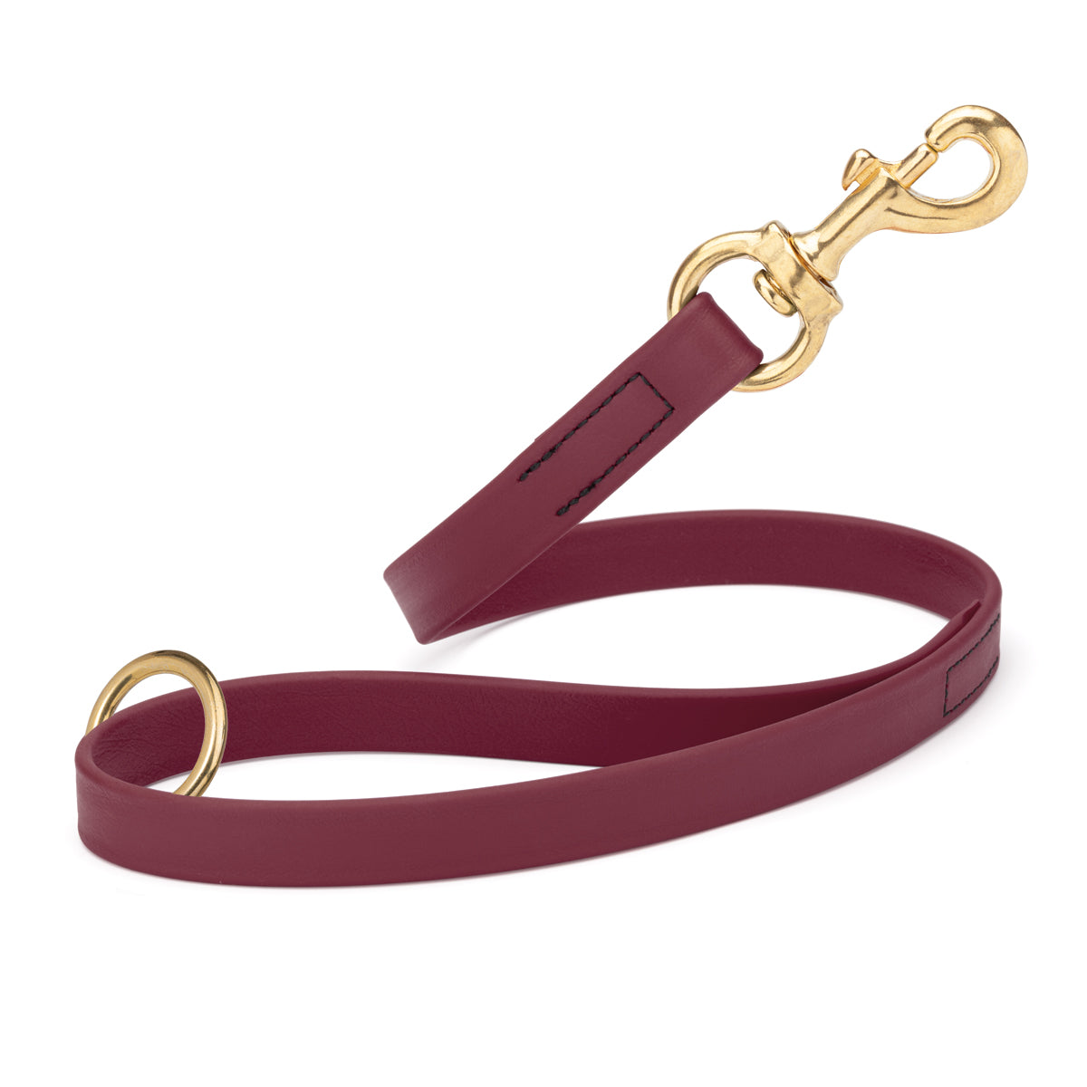 Merlot Burgundy Biothane traffic leash for dogs with brass hardware, 20 inches long