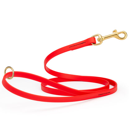 4ft dog leash made from waterproof Biothane, brass hardware, 1/2 inch wide, Cherry Red