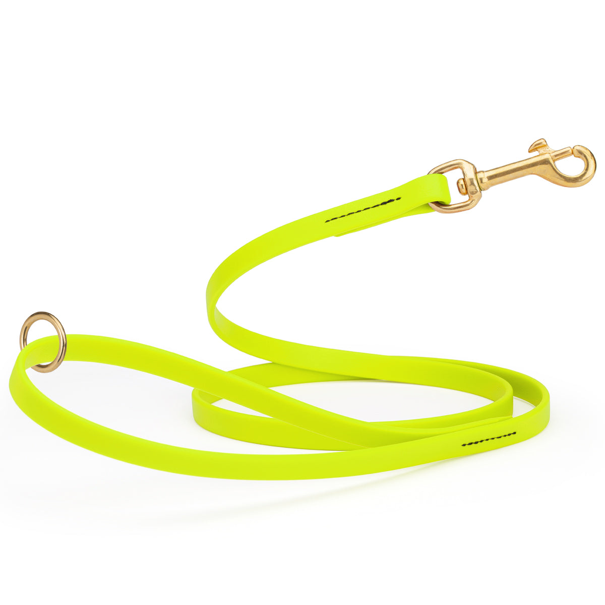 4ft dog leash made from waterproof Biothane, brass hardware, 1/2 inch wide, Safety Yellow