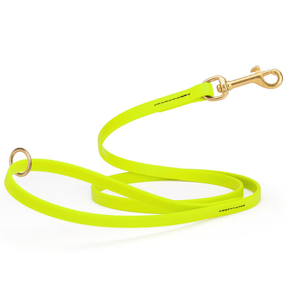 4ft dog leash made from waterproof Biothane, brass hardware, 1/2 inch wide, Safety Yellow