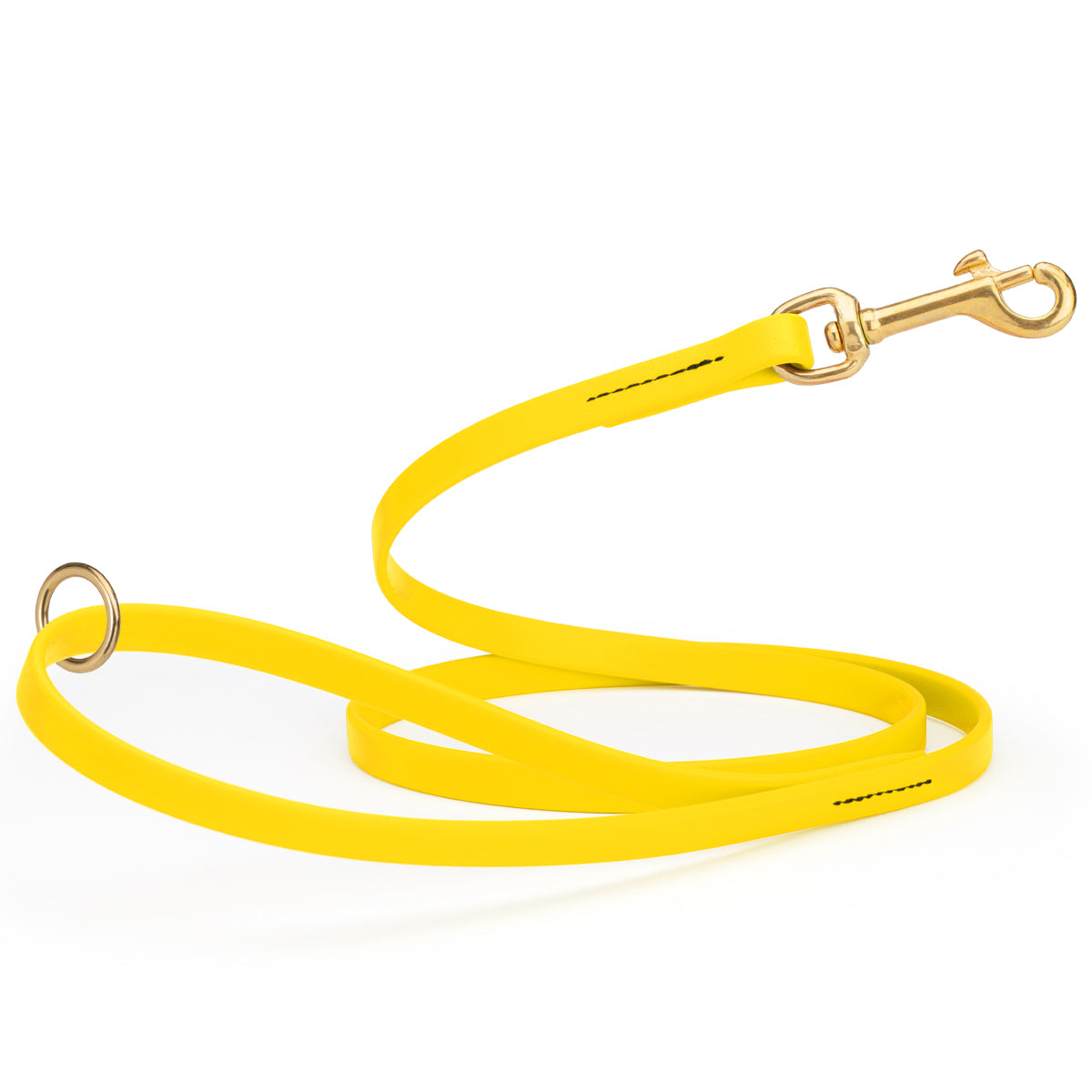4ft dog leash made from waterproof Biothane, brass hardware, 1/2 inch wide, Lemon Yellow