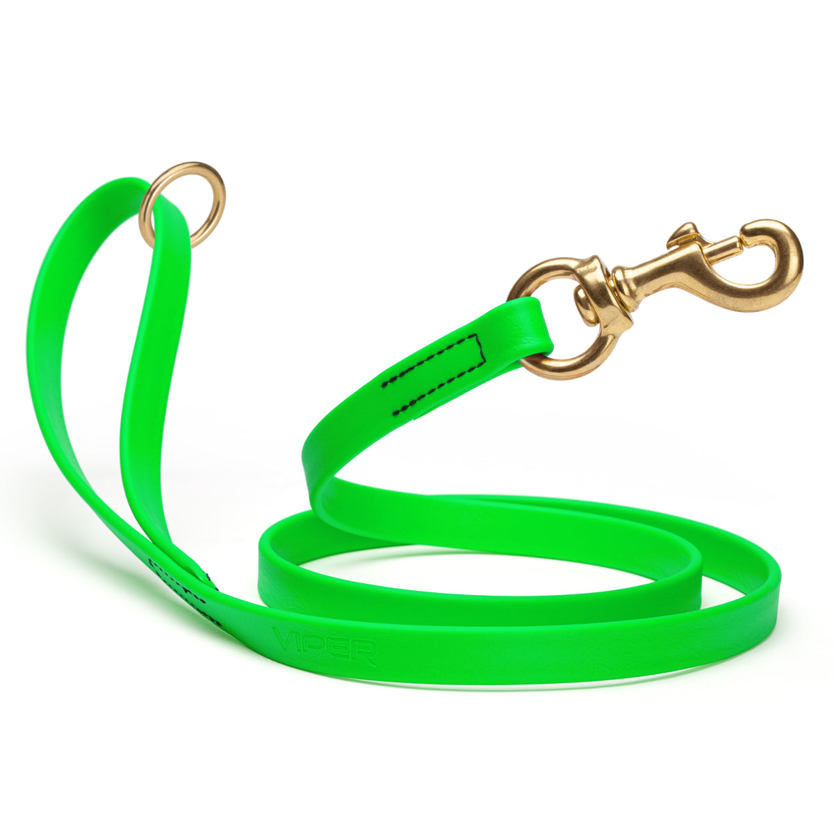 Waterproof Tropical Green dog leash with brass hardware, 4 feet long, 5/8 or 3/4 inch wide, made from Biothane