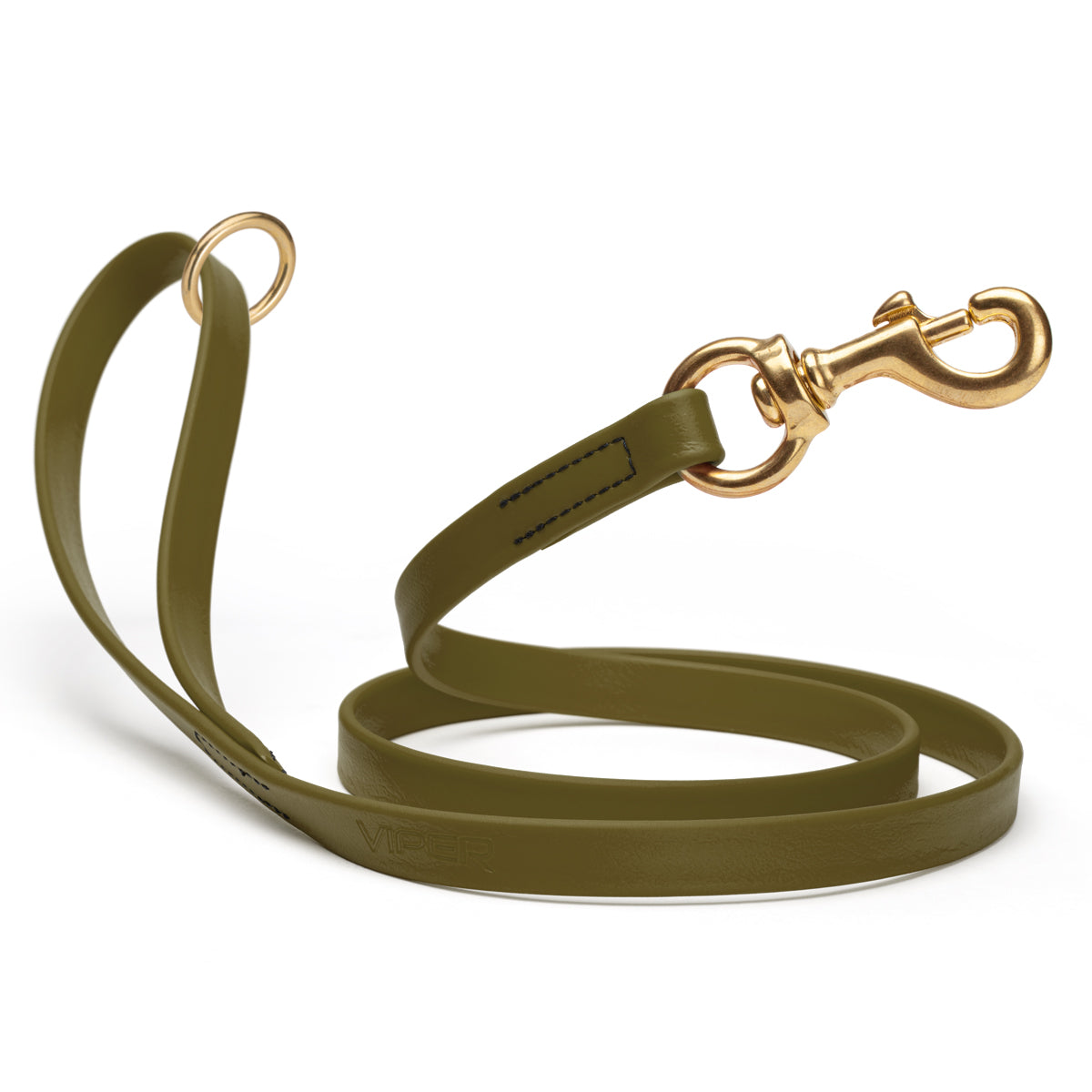 Waterproof Olive Drab Green dog leash with brass hardware, 4 feet long, 5/8 or 3/4 inch wide, made from Biothane