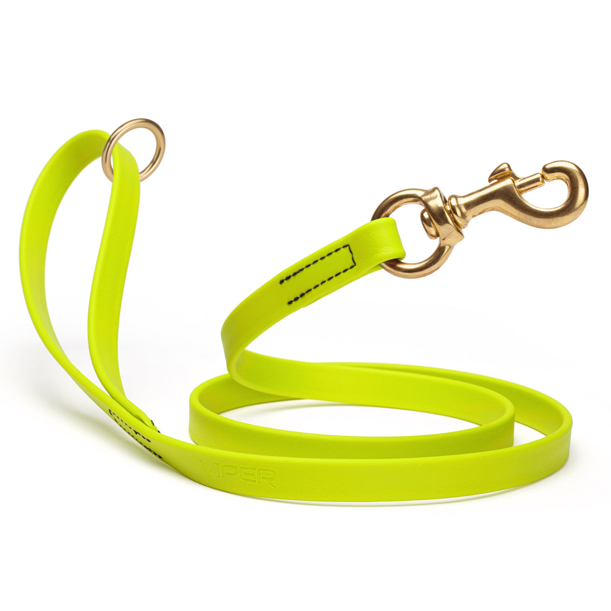 Waterproof Safety Yellow dog leash with brass hardware, 4 feet long, 5/8 or 3/4 inch wide, made from Biothane