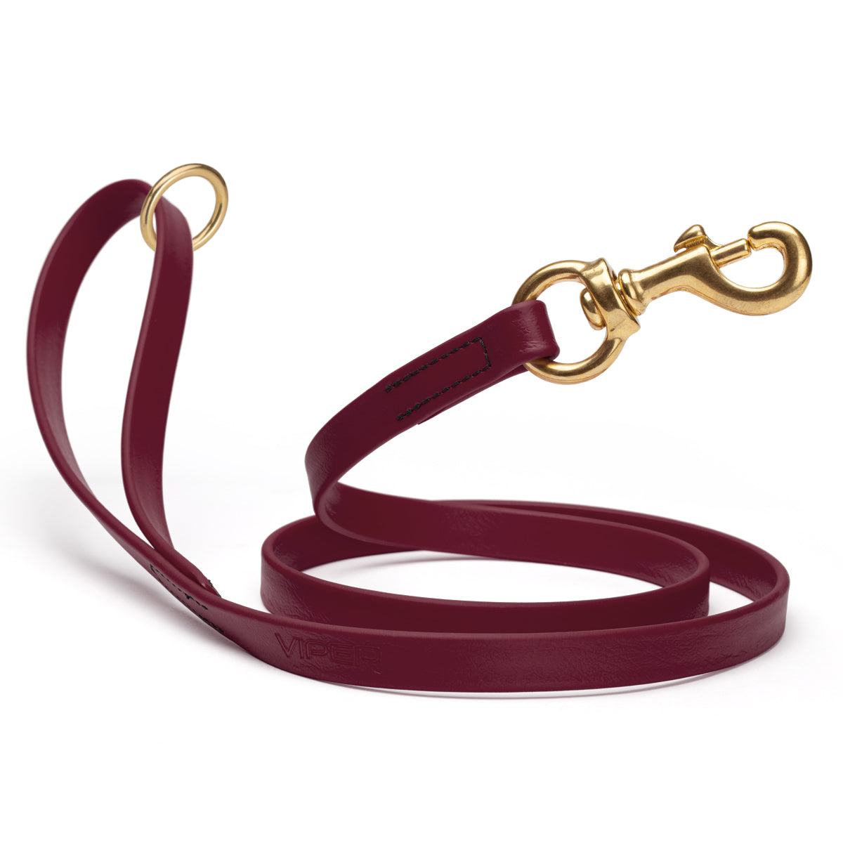 Waterproof Merlot Burgundy dog leash with brass hardware, 4 feet long, 5/8 or 3/4 inch wide, made from Biothane