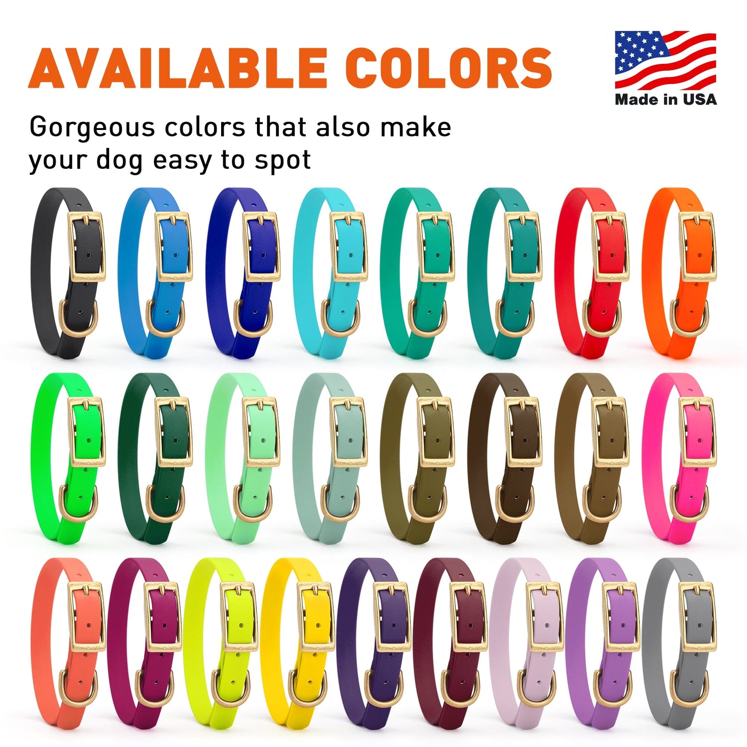 Viper Biothane Waterproof Dog Collar - Brass Hardware - Size S (12 to 15 inches)
