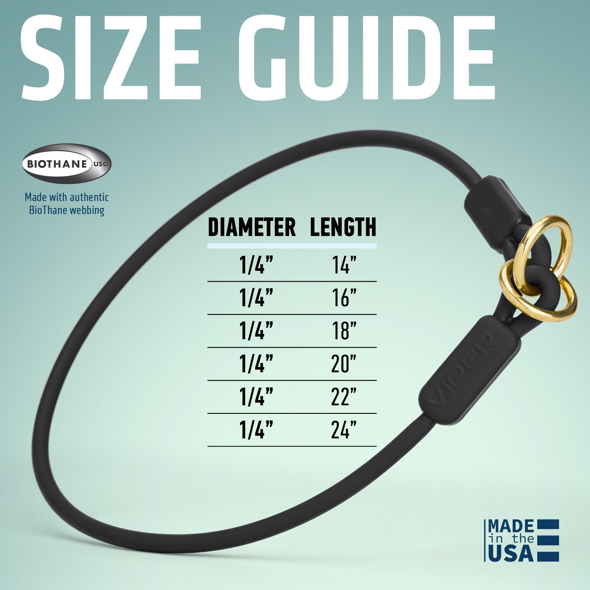 Viper Round Biothane Slip Collar with Brass Hardware