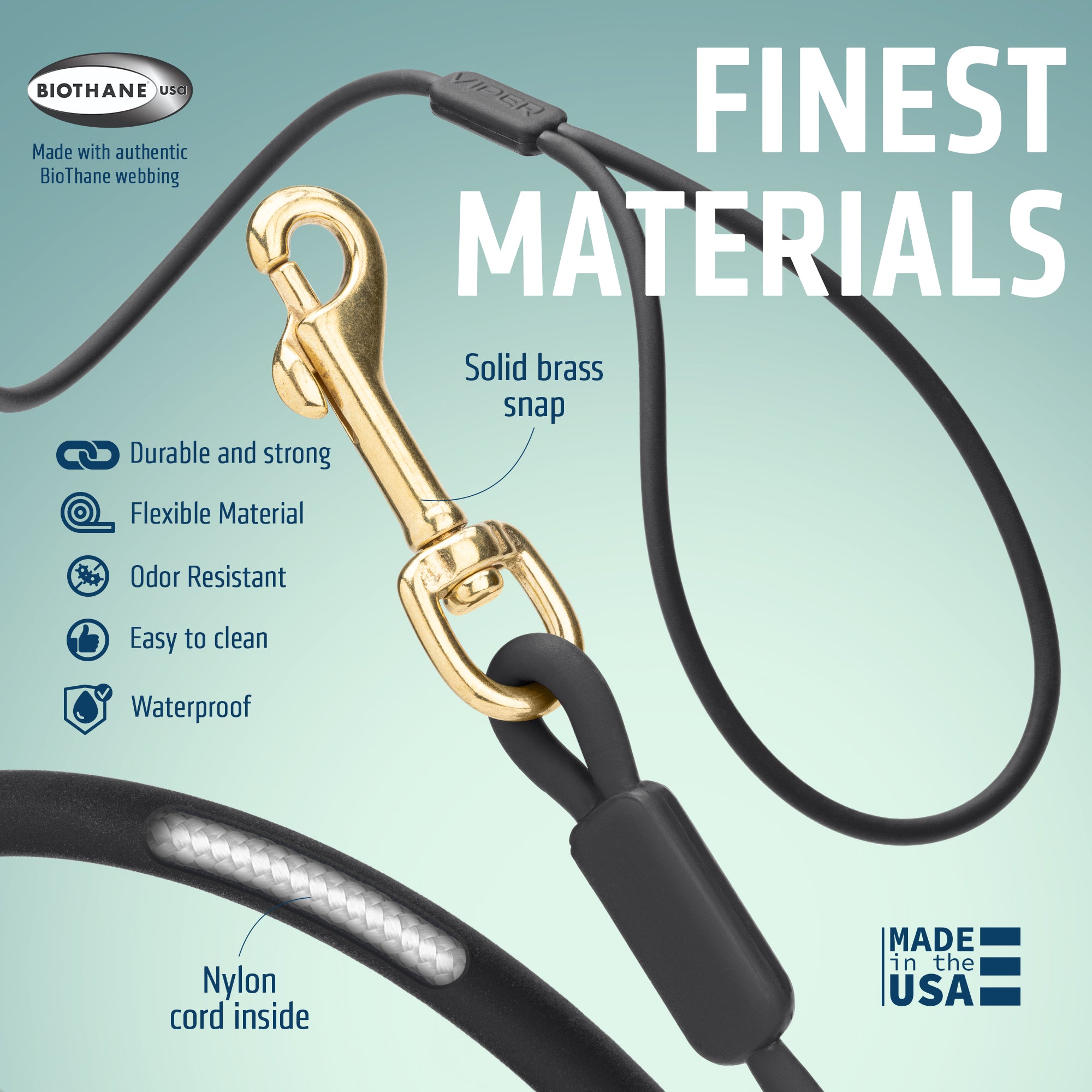 Viper Round Biothane Dog Lead with Brass Hardware