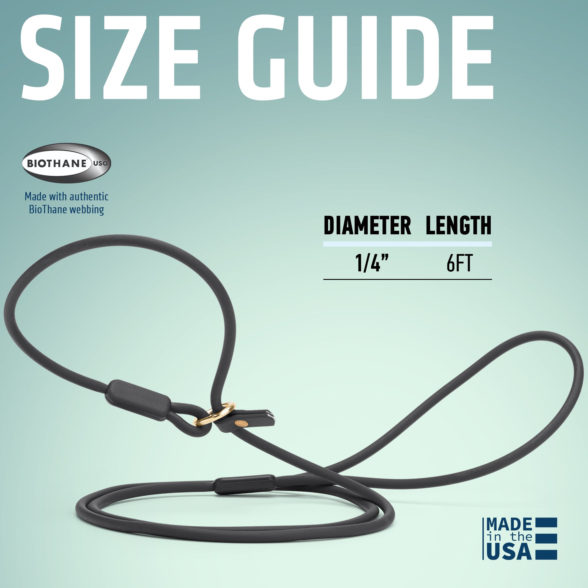 Viper Round Biothane Slip Lead with Brass Hardware