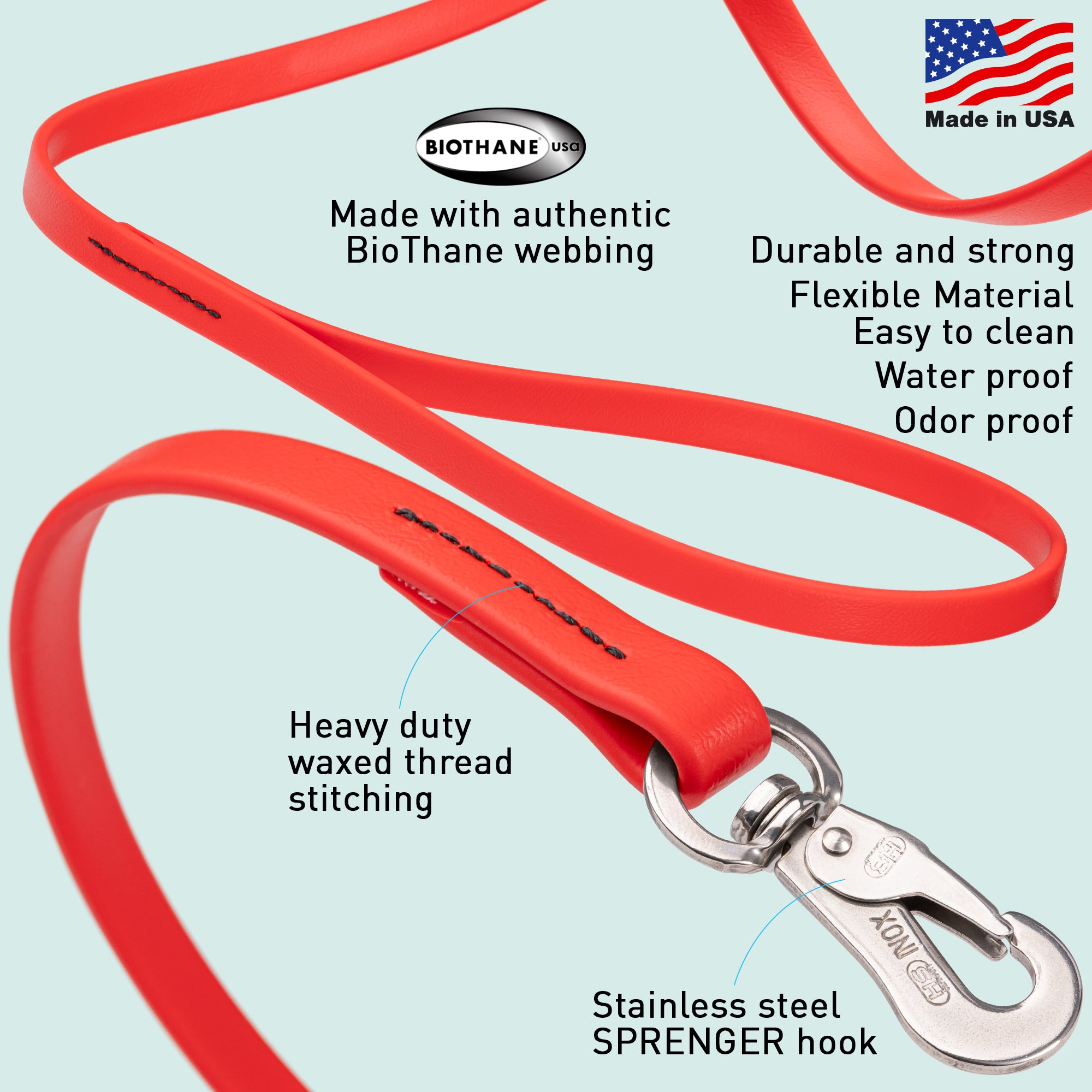 Viper Long Line 10 ft Biothane Dog Lead with SPRENGER Stainless Steel Hook