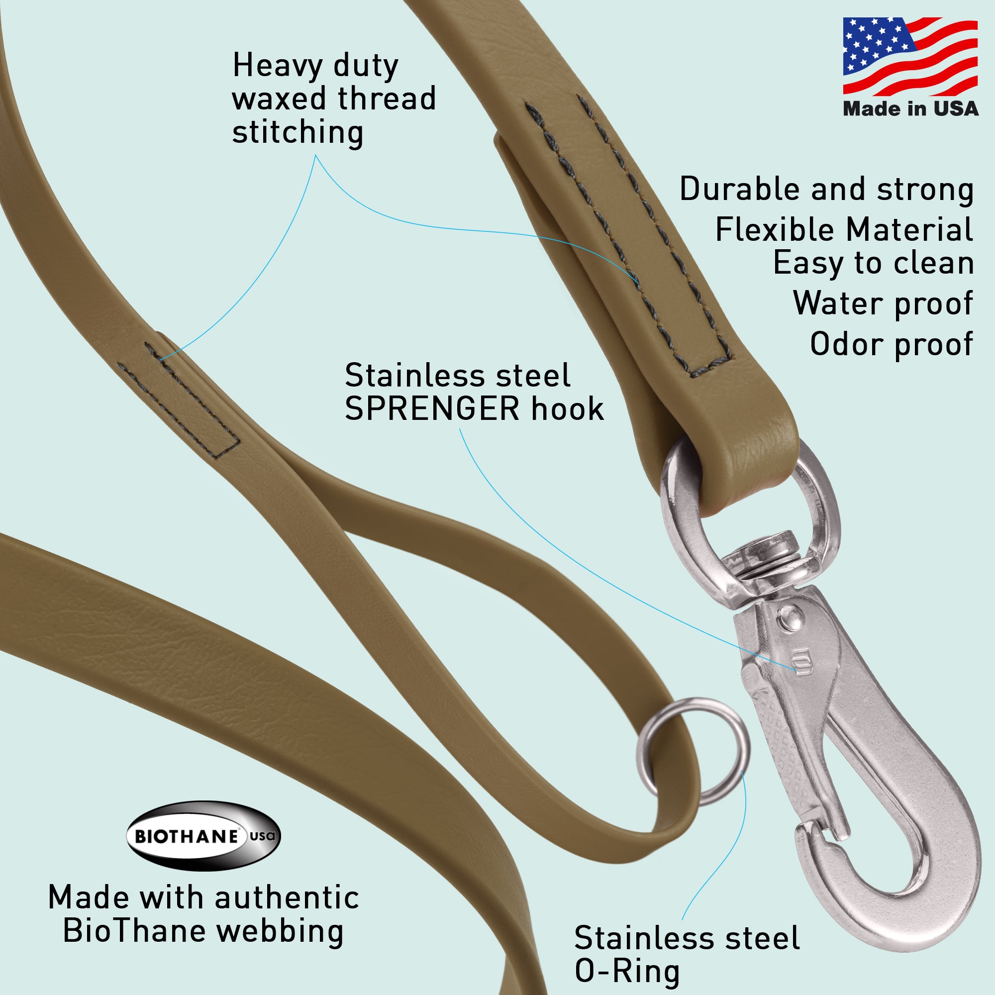 Viper Biothane Dog Leash with SPRENGER Stainless Steel Hook – 4 FT, 6 FT